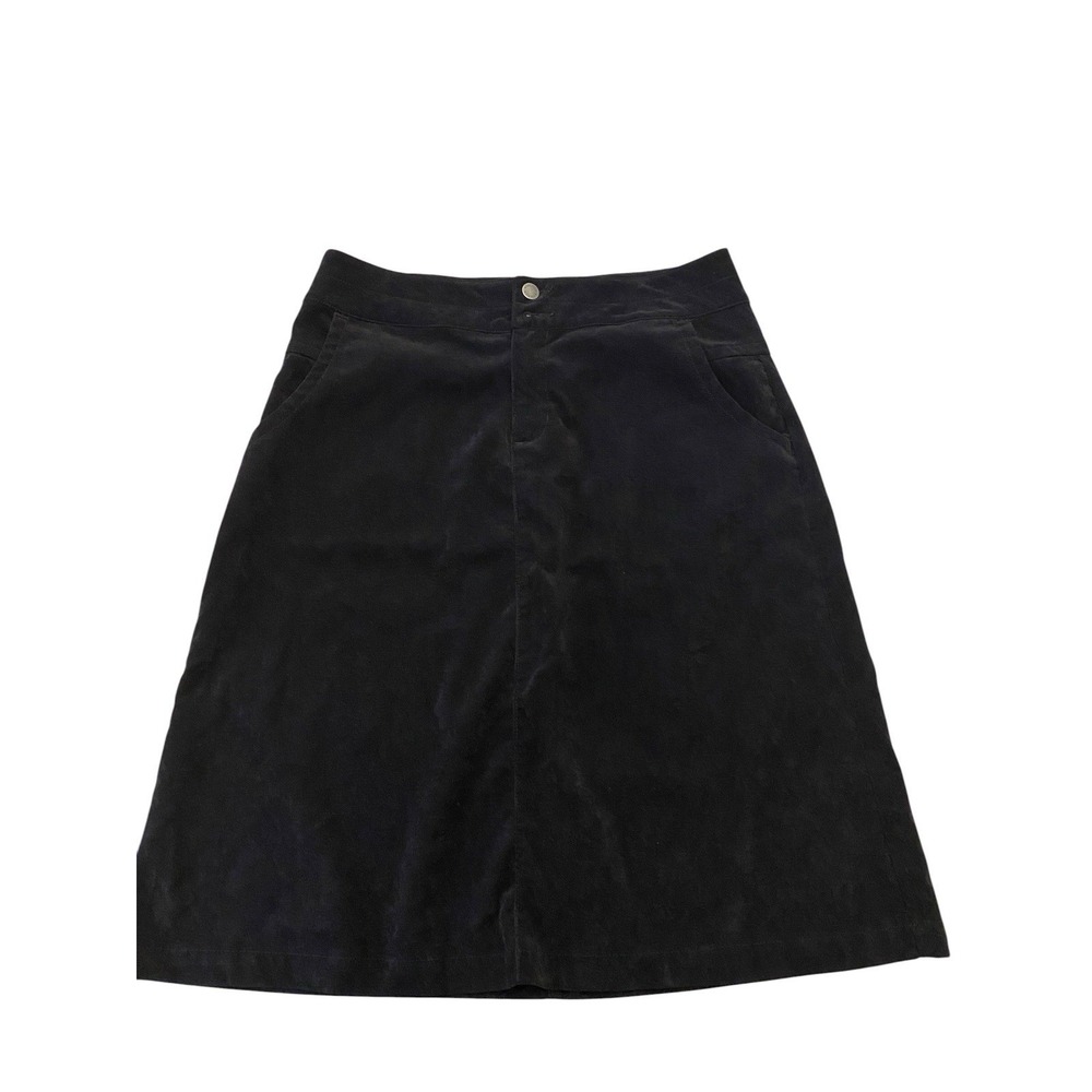 Woolrich Corduroy Skirt Womens 10 Black Fine Stretch A-Line Knee Length Pockets